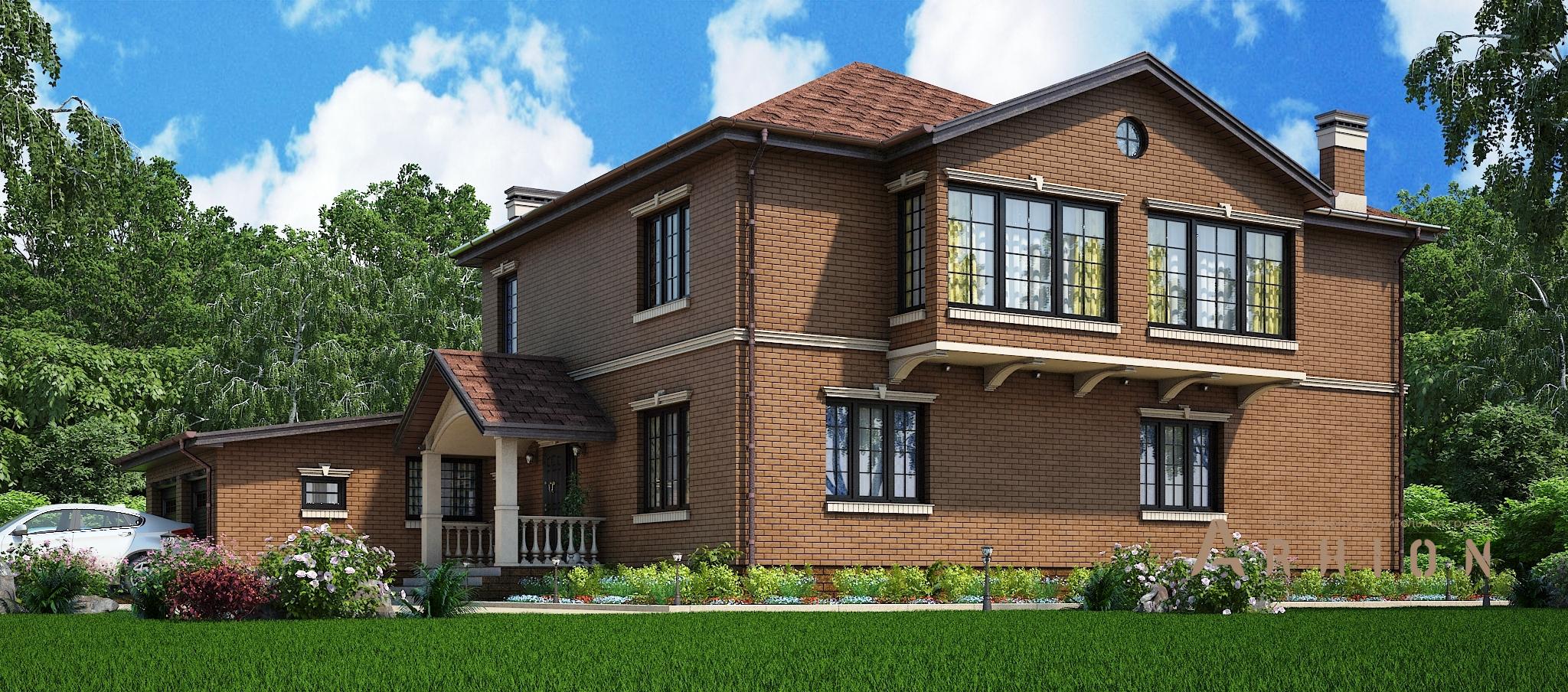 4. Проект двухэтажного дома в современном стиле с многоскатной кровлей, M-317, площадью - 292 кв c терассой, балконом, гаражом