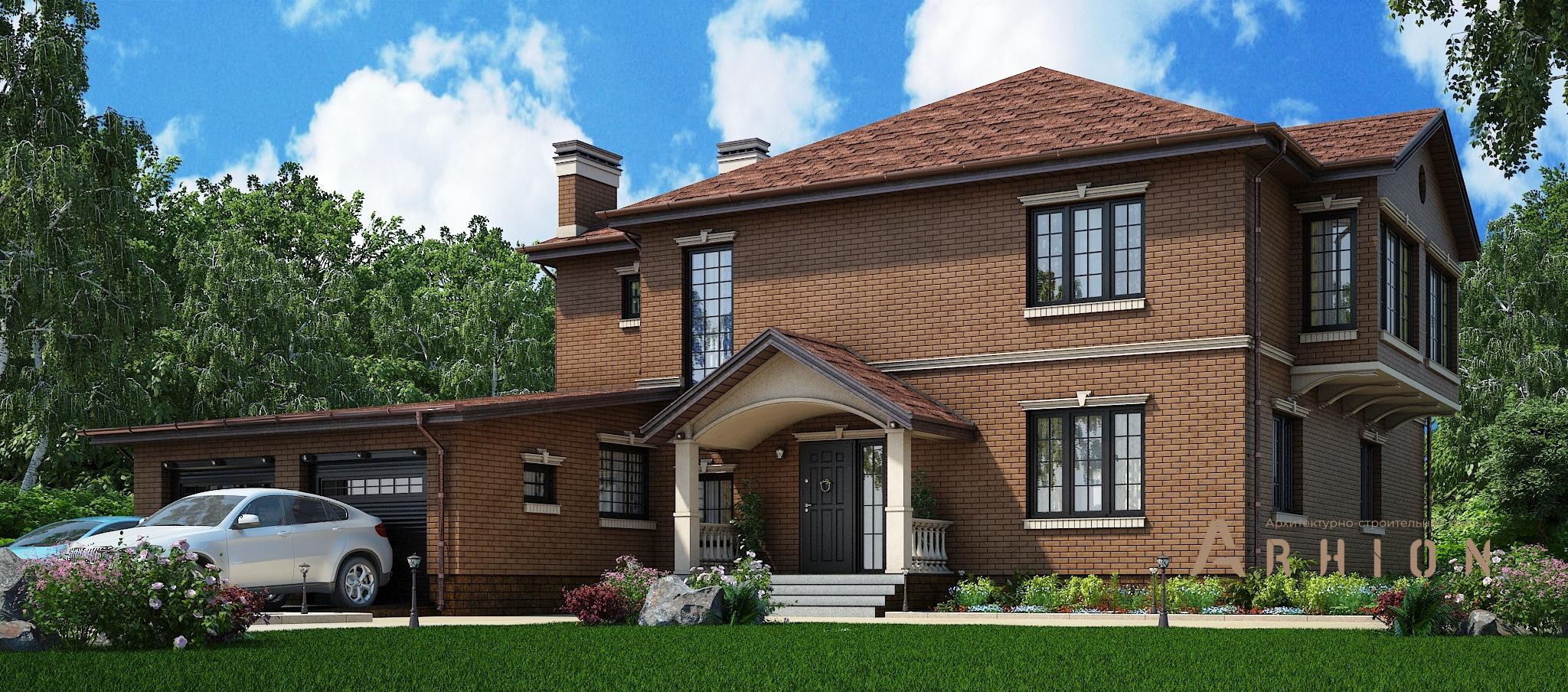 1. Проект двухэтажного дома в современном стиле с многоскатной кровлей, M-317, площадью - 292 кв c терассой, балконом, гаражом