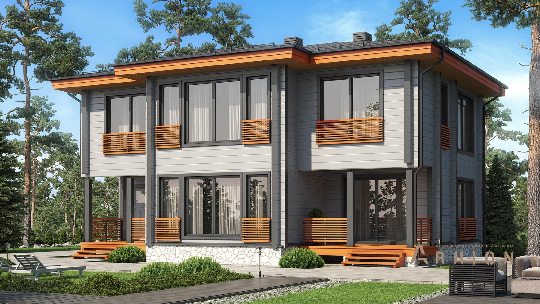 1. Проект двухэтажного дома в стиле лофт с многоскатной кровлей, m-322, площадью - 173 кв c терассой, балконом, вторым светом