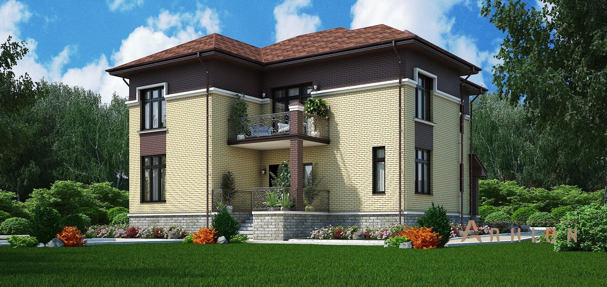 4. Проект двухэтажного дома в современном стиле с четырехскатной, M-325, площадью - 243 кв c терассой, балконом