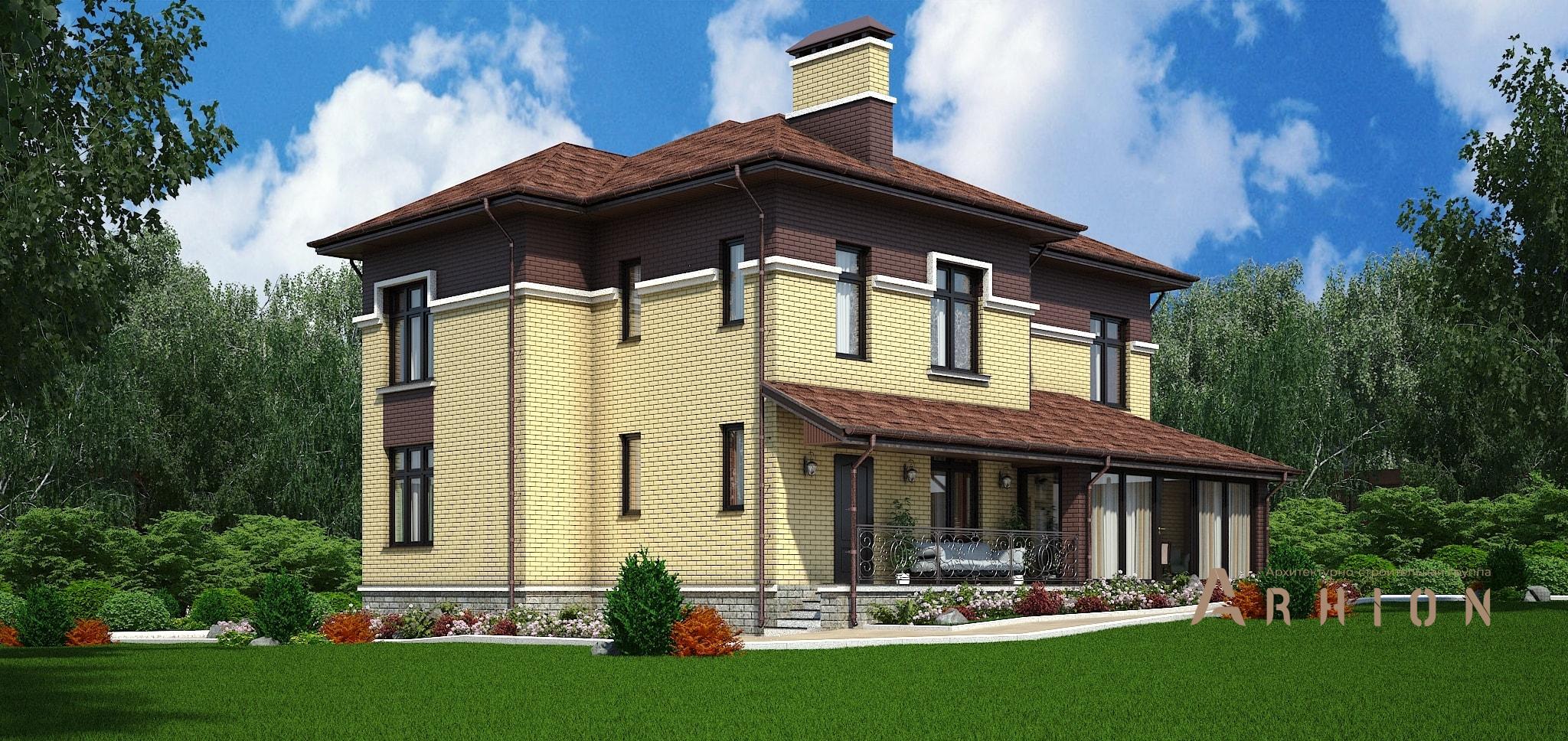 2. Проект двухэтажного дома в современном стиле с четырехскатной, M-325, площадью - 243 кв c терассой, балконом