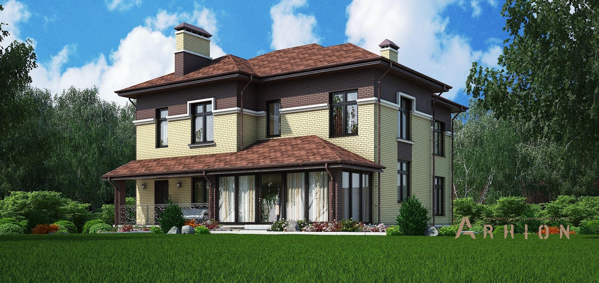 1. Проект двухэтажного дома в современном стиле с четырехскатной, M-325, площадью - 243 кв c терассой, балконом