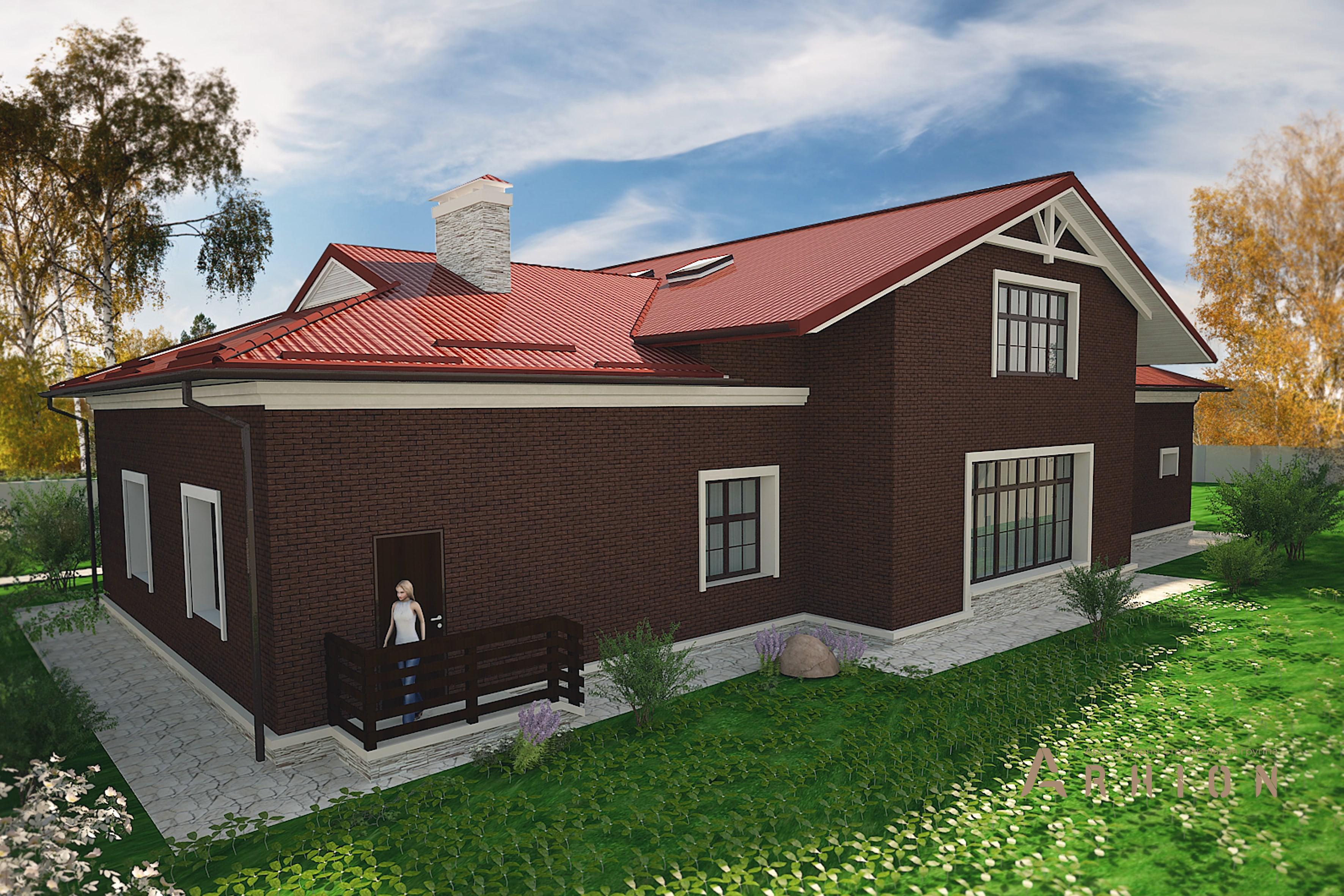 2. Проект одноэтажного дома в стиле шале с многоскатной кровлей, M-330, площадью - 474 кв c мансардой, сауной, эркером