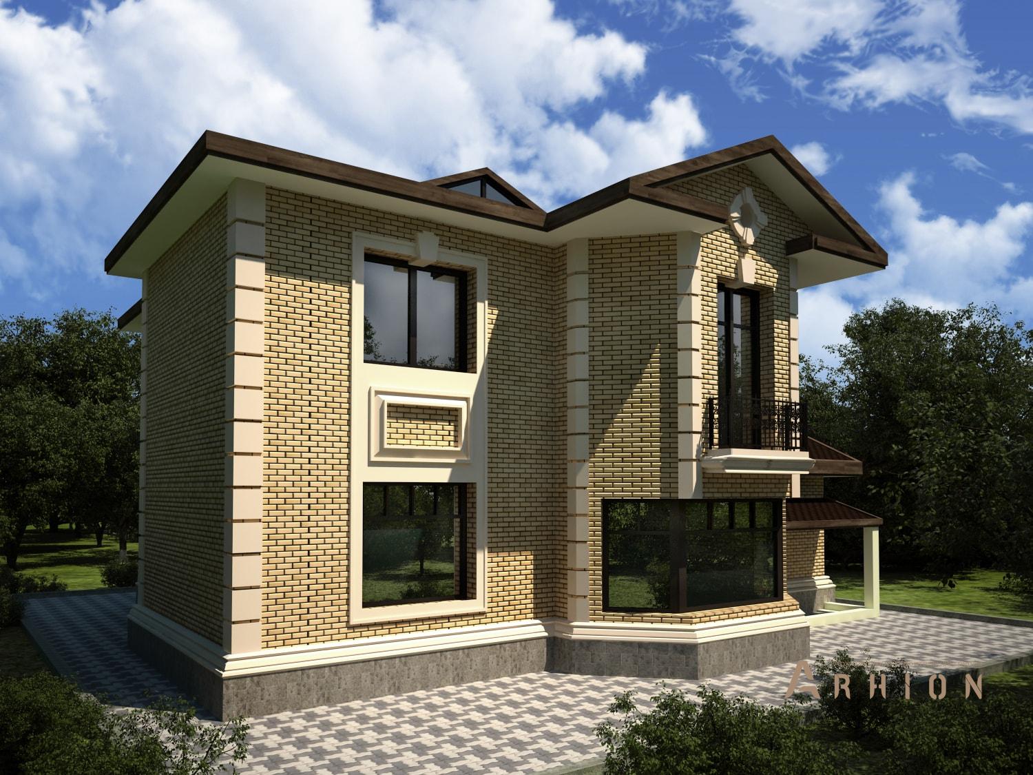 3. Проект двухэтажного дома в европейском стиле с многоскатной кровлей, M-36, площадью - 211 кв c цокольным этажом, гаражом, эркером