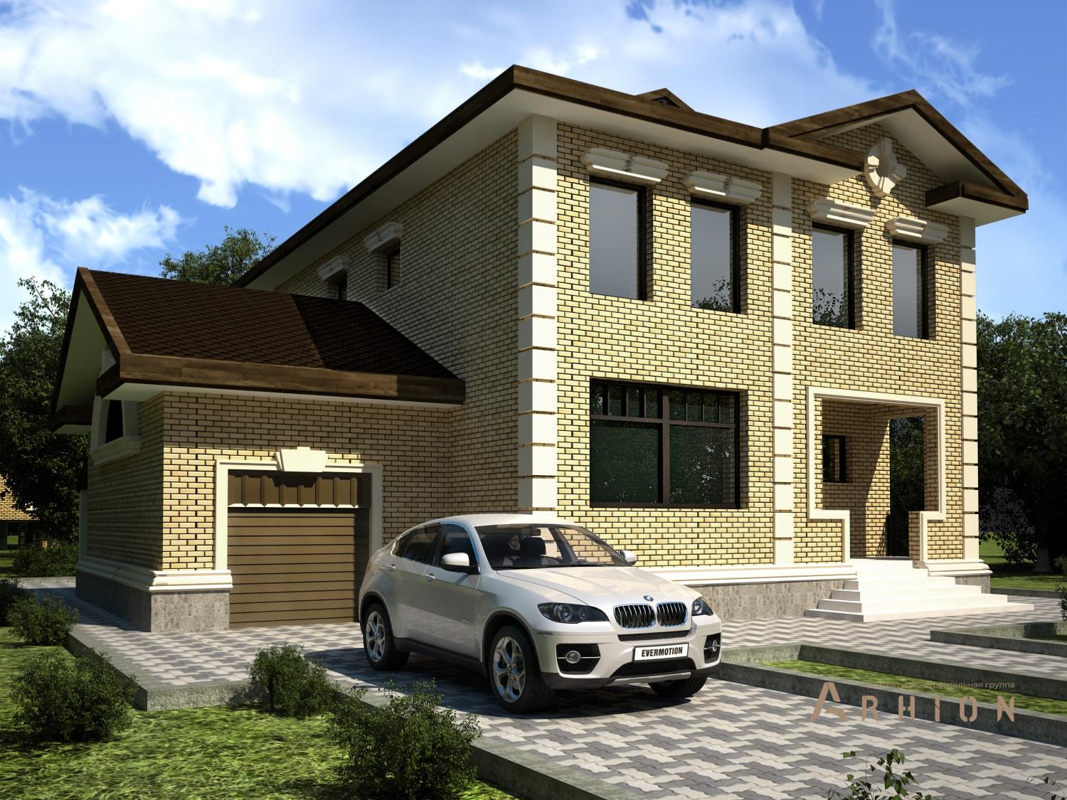 1. Проект двухэтажного дома в европейском стиле с многоскатной кровлей, M-36, площадью - 211 кв c цокольным этажом, гаражом, эркером