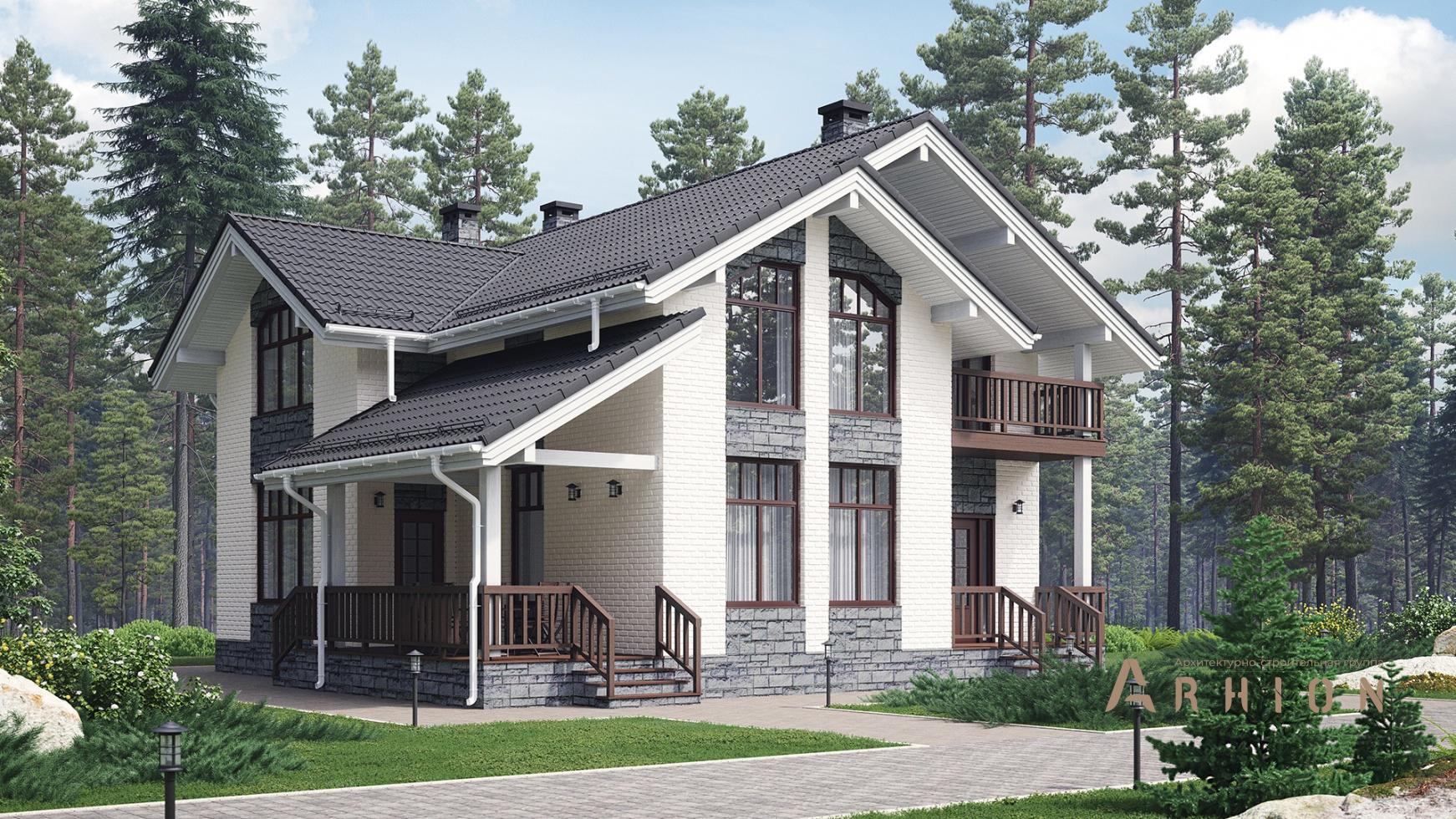 1. Проект одноэтажного дома в скандинавском стиле с многоскатной кровлей, m-371, площадью - 161 кв c мансардой, сауной, терассой, балконом