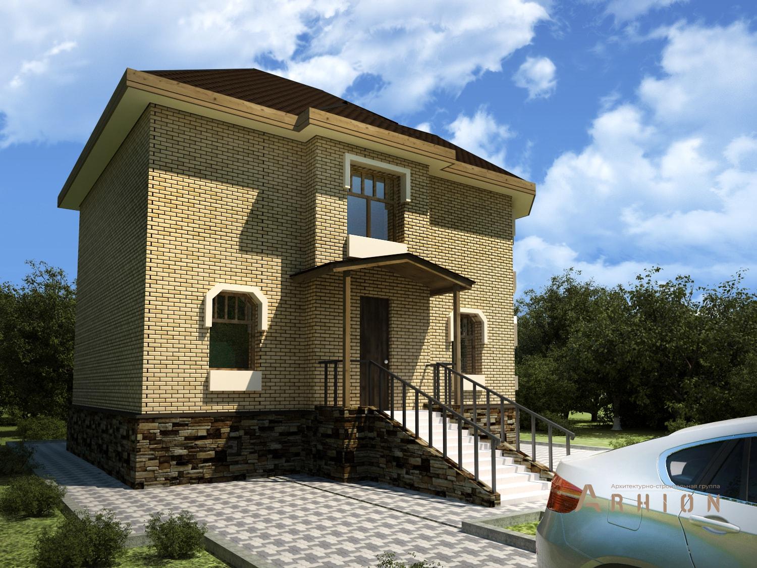 1. Проект двухэтажного дома в современном стиле с четырехскатной, M-38, площадью - 178 кв c цокольным этажом, эркером