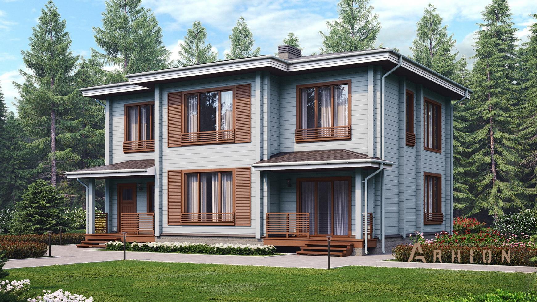 1. Проект двухэтажного дома в современном стиле с многоскатной кровлей, m-380, площадью - 183 кв c терассой, вторым светом