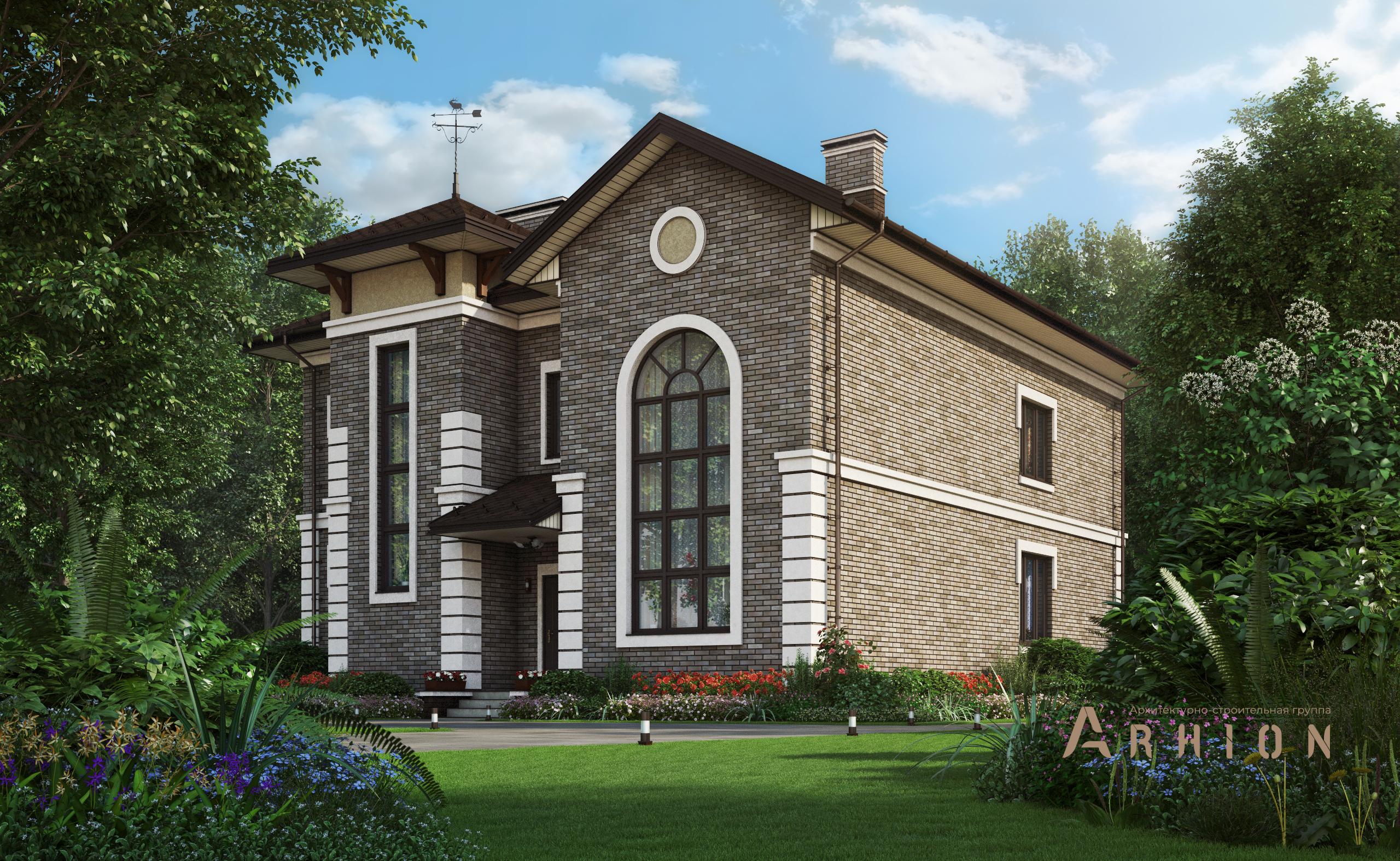 4. Проект двухэтажного дома в английском стиле с многоскатной кровлей, M-381, площадью - 233 кв c цокольным этажом, терассой