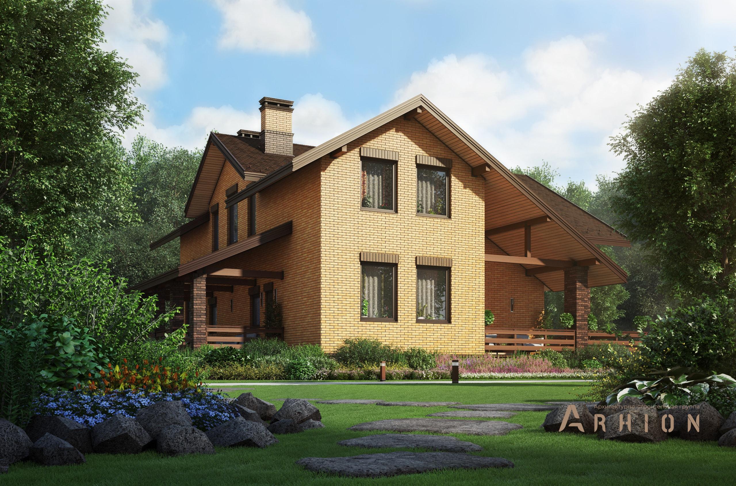 4. Проект одноэтажного дома в финском стиле с многоскатной кровлей, M-389, площадью - 230 кв c мансардой, терассой, балконом