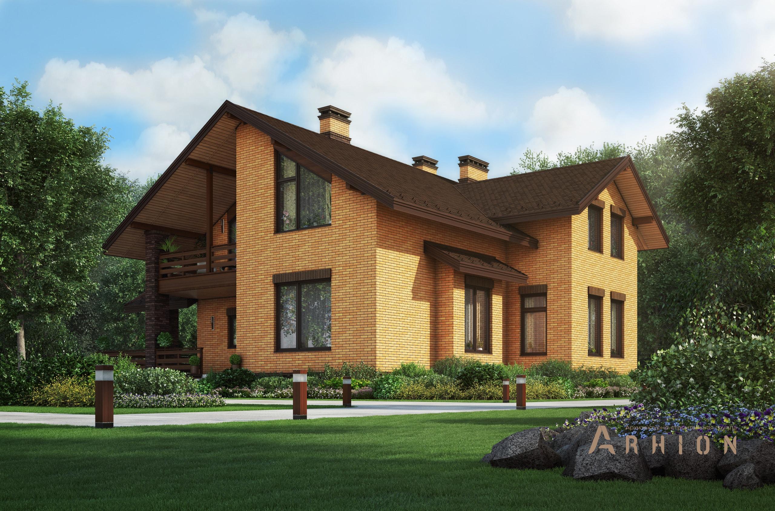 3. Проект одноэтажного дома в финском стиле с многоскатной кровлей, M-389, площадью - 230 кв c мансардой, терассой, балконом