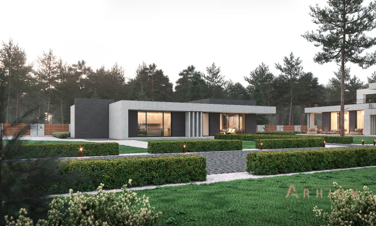 1. Проект одноэтажного дома в стиле минимализм с плоской кровлей , m-402, площадью - 156 кв c терассой