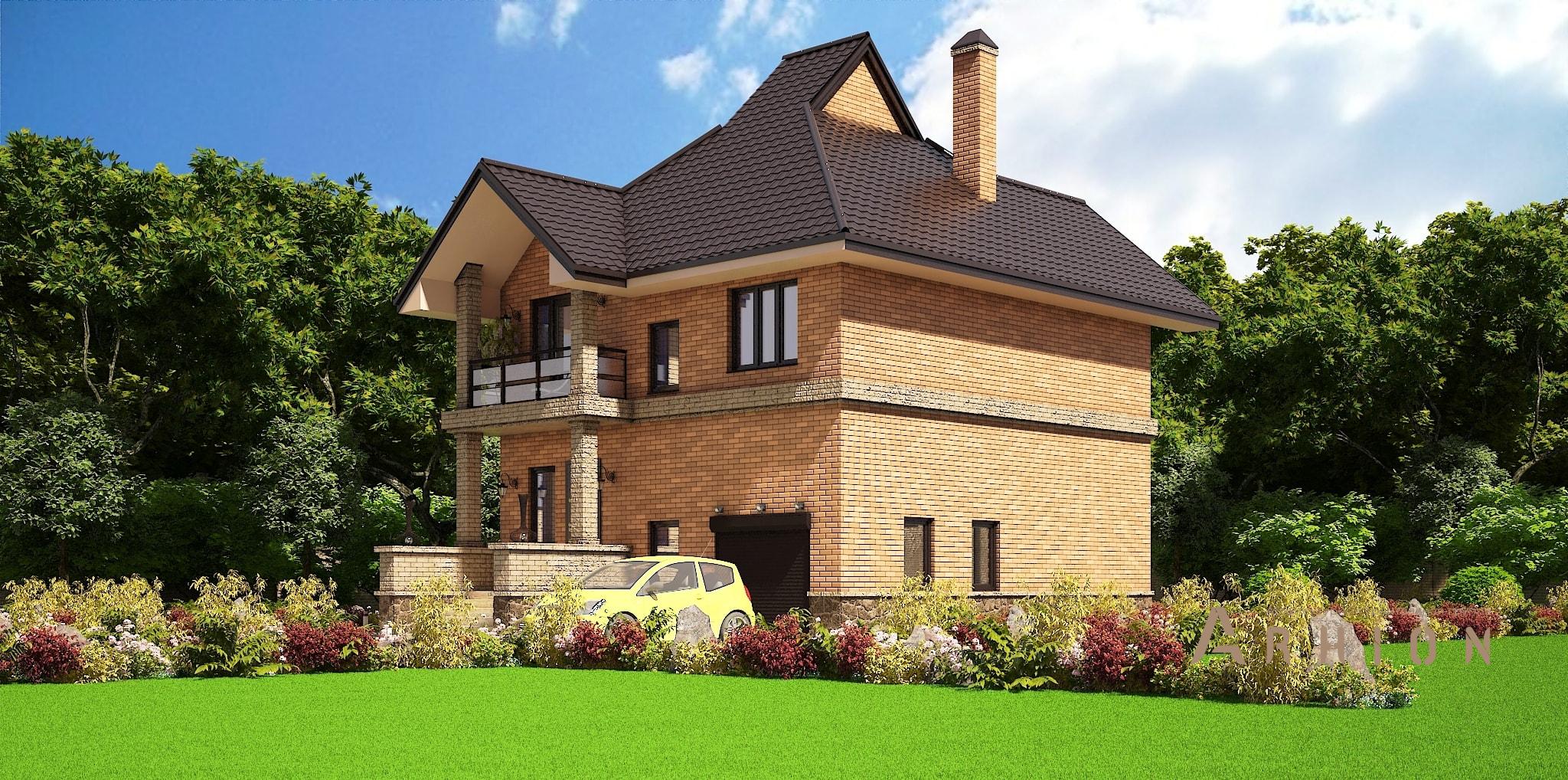 2. Проект двухэтажного дома в европейском стиле с многоскатной кровлей, M-47, площадью - 264 кв c цокольным этажом, терассой, балконом, гаражом, эркером