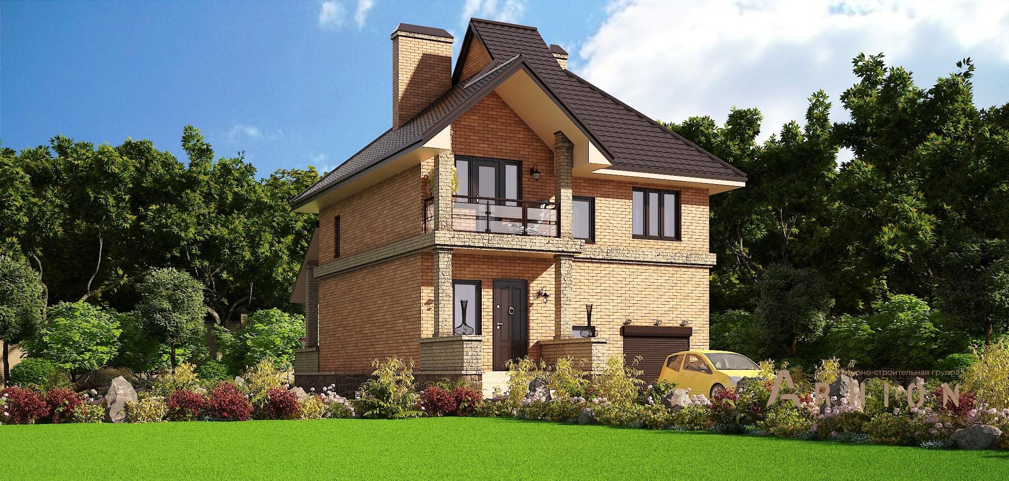 1. Проект двухэтажного дома в европейском стиле с многоскатной кровлей, M-47, площадью - 264 кв c цокольным этажом, терассой, балконом, гаражом, эркером