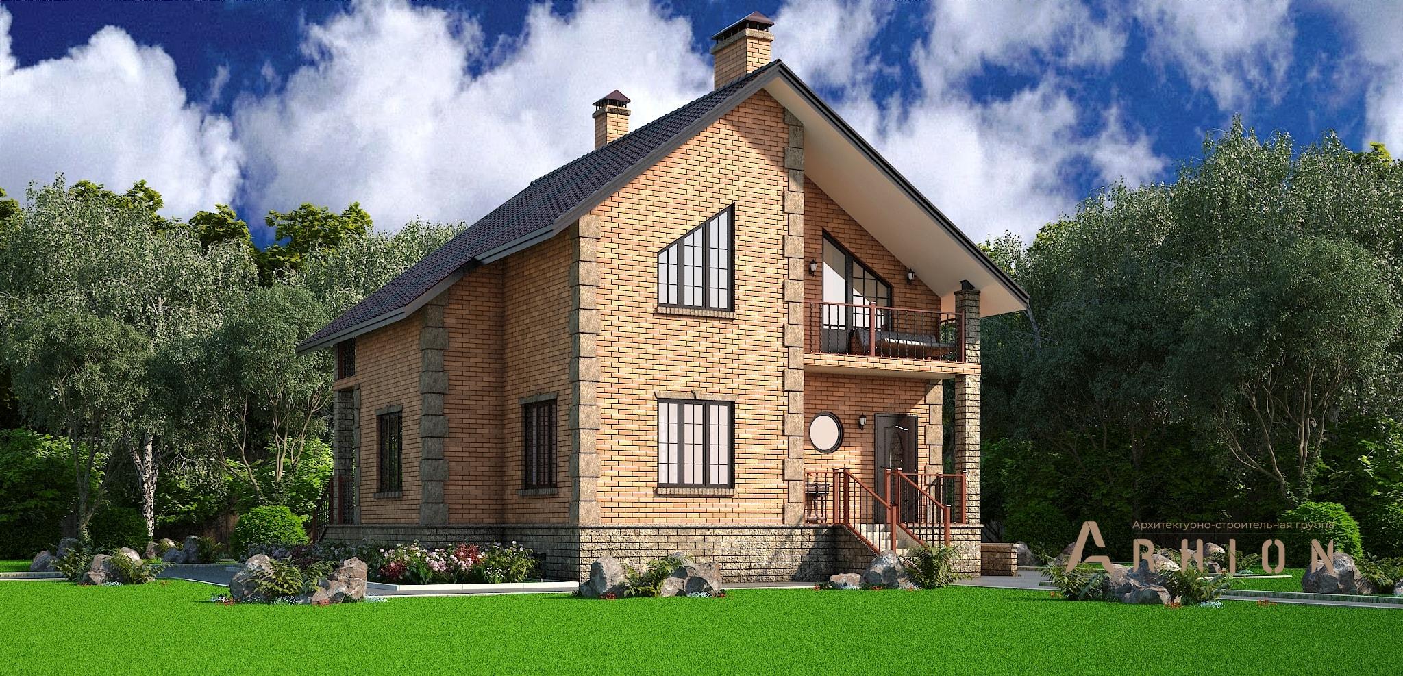 4. Проект двухэтажного дома в европейском стиле с двускатной кровлей, M-57, площадью - 303 кв c цокольным этажом, терассой, балконом, эркером