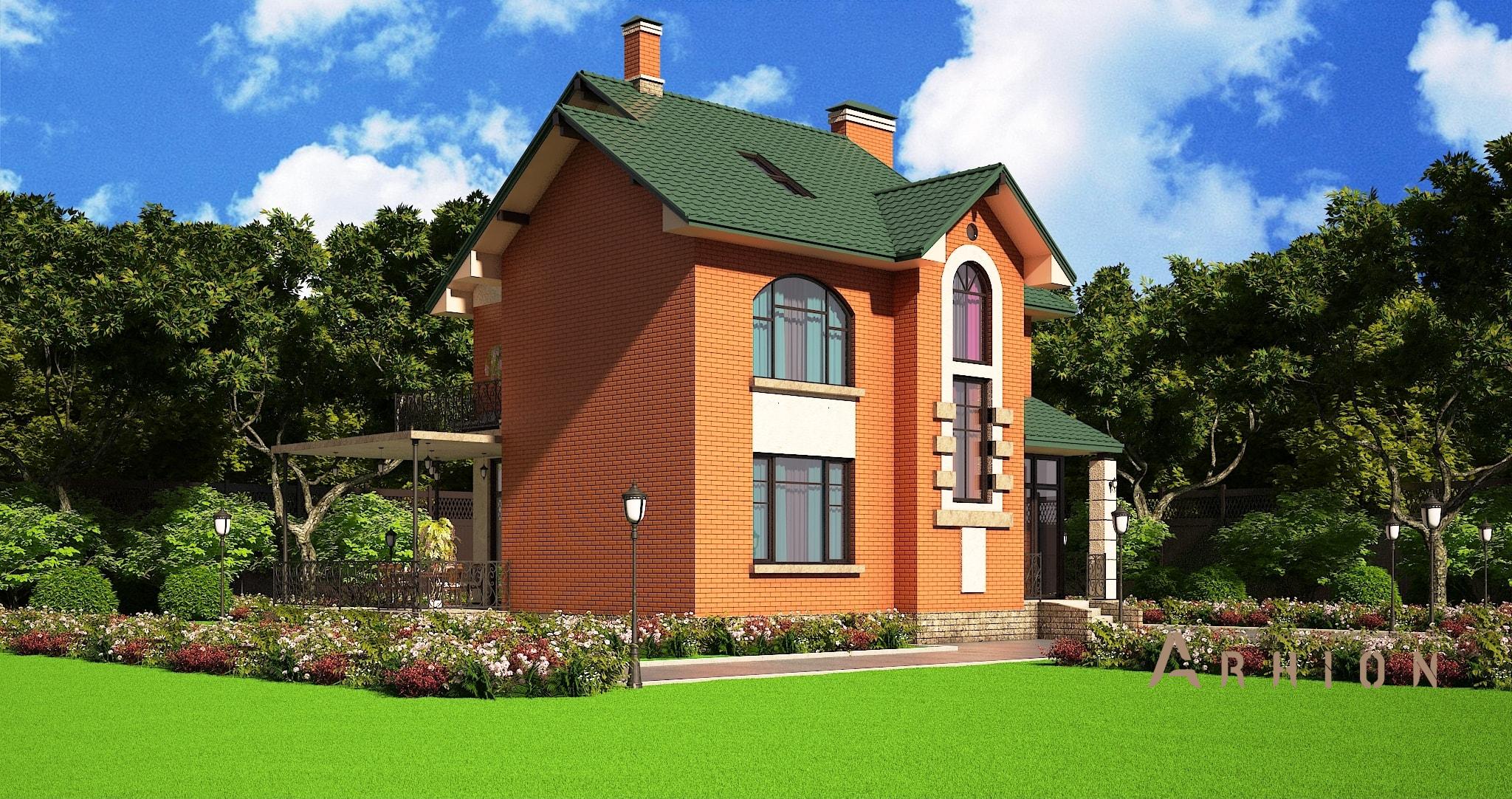 4. Проект двухэтажного дома в европейском стиле с многоскатной кровлей, M-60, площадью - 191 кв c цокольным этажом, мансардой, терассой, балконом