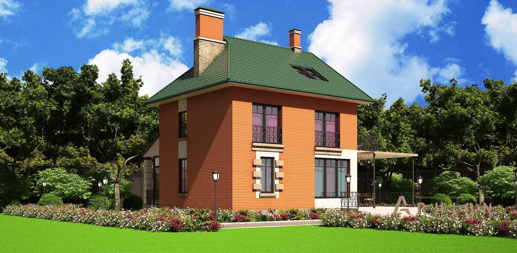 2. Проект двухэтажного дома в европейском стиле с многоскатной кровлей, M-60, площадью - 191 кв c цокольным этажом, мансардой, терассой, балконом