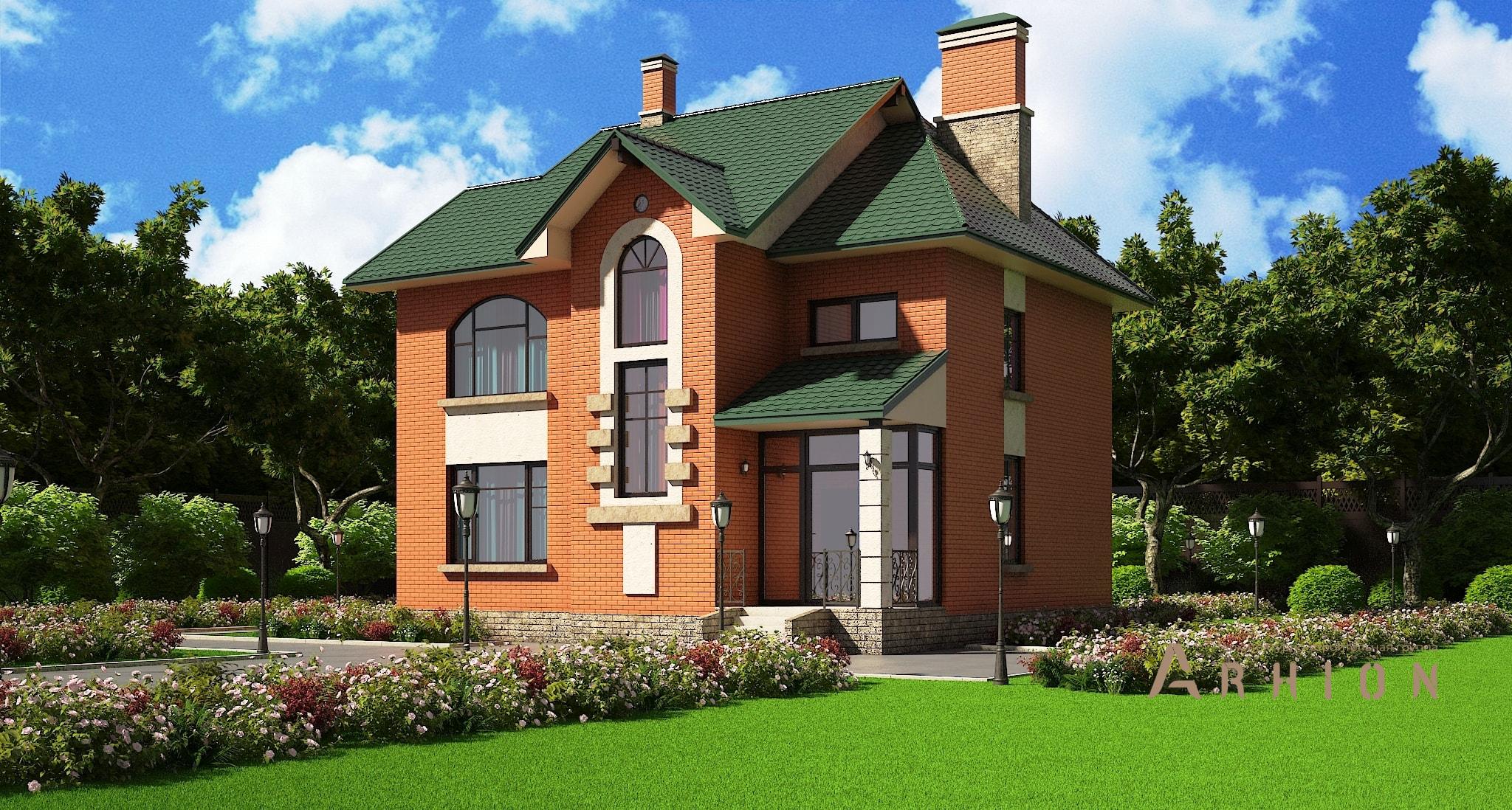 1. Проект двухэтажного дома в европейском стиле с многоскатной кровлей, M-60, площадью - 191 кв c цокольным этажом, мансардой, терассой, балконом