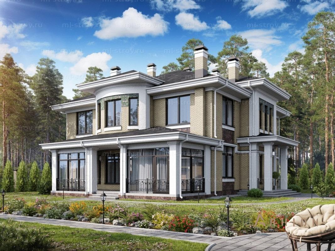 2. Проект двухэтажного дома в современном стиле с многоскатной кровлей, ML-399, площадью - 363 кв c терассой, эркером