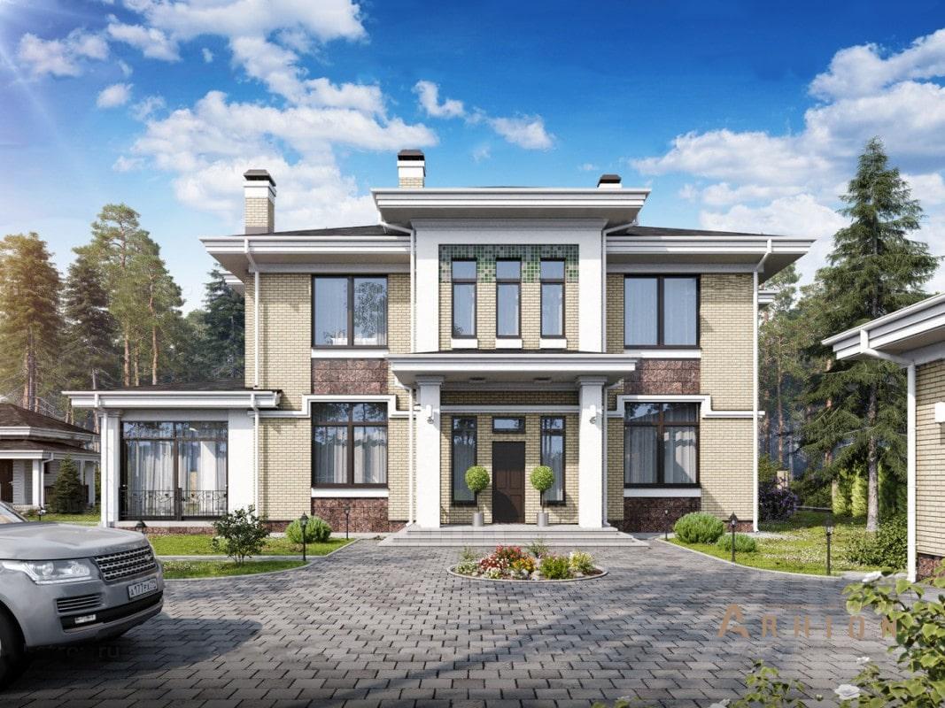 1. Проект двухэтажного дома в современном стиле с многоскатной кровлей, ML-399, площадью - 363 кв c терассой, эркером