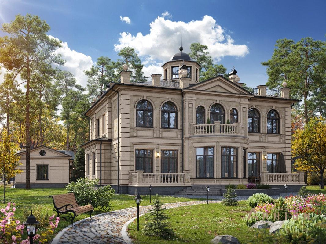 3. Проект двухэтажного дома в современном классическом стиле с четырехскатной, ML-409, площадью - 352 кв c сауной, терассой, эркером