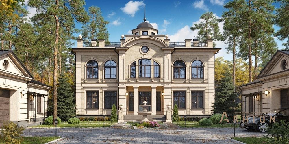 4. Проект двухэтажного дома в современном классическом стиле с четырехскатной, ML-409, площадью - 352 кв c сауной, терассой, эркером