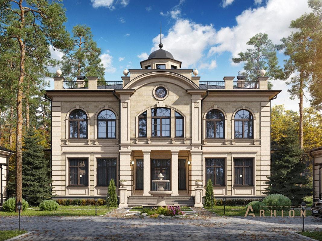 1. Проект двухэтажного дома в современном классическом стиле с четырехскатной, ML-409, площадью - 352 кв c сауной, терассой, эркером