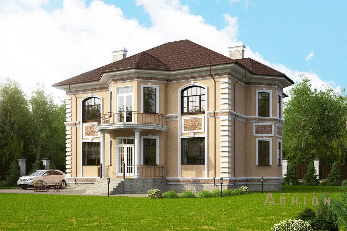 2. Проект двухэтажного дома в современном классическом стиле с многоскатной кровлей, ML-502, площадью - 290 кв c цокольным этажом, мансардой, балконом