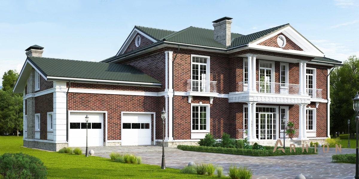 1. Проект двухэтажного дома в английском стиле с многоскатной кровлей, ML-564, площадью - 461 кв c терассой, балконом, гаражом