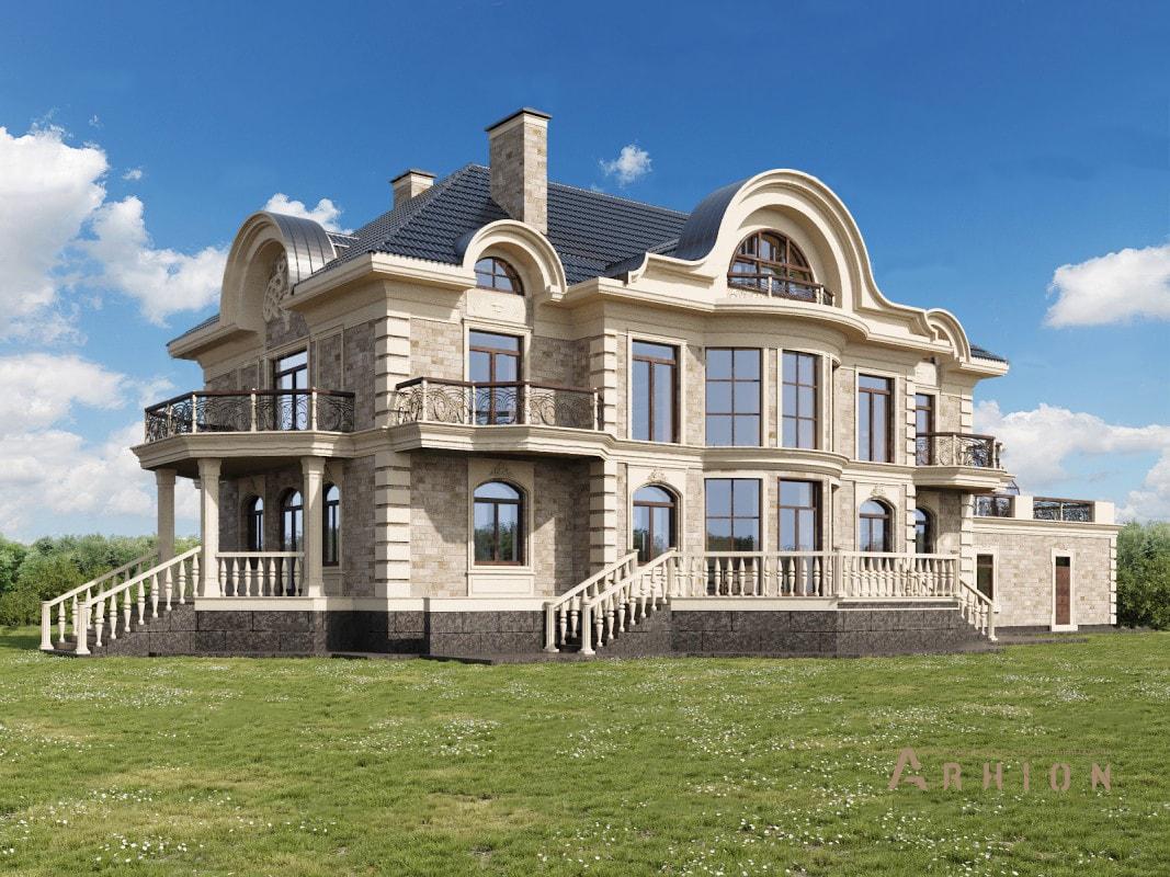 4. Проект двухэтажного дома в стиле модерн с многоскатной кровлей, ML-722, площадью - 920 кв c цокольным этажом, мансардой, терассой, балконом, гаражом, эркером, вторым светом