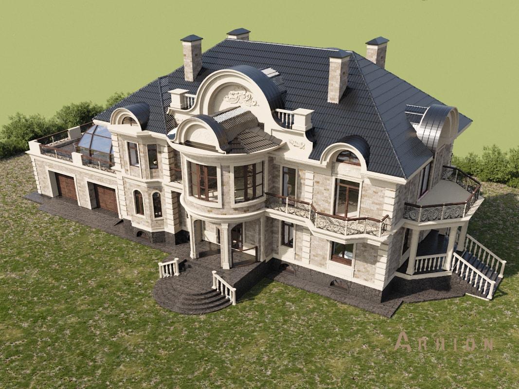 5. Проект двухэтажного дома в стиле модерн с многоскатной кровлей, ML-722, площадью - 920 кв c цокольным этажом, мансардой, терассой, балконом, гаражом, эркером, вторым светом