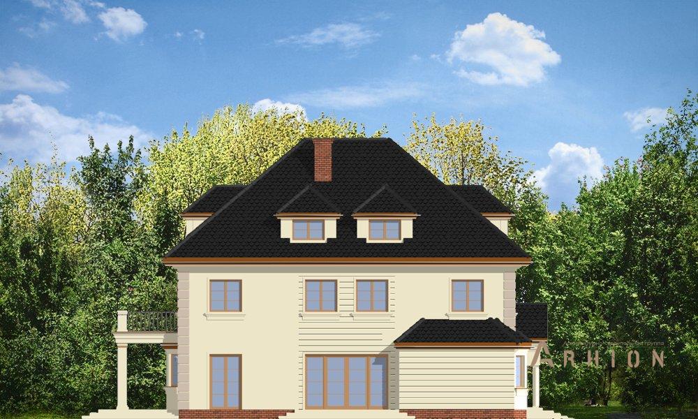 4. Проект одноэтажного дома в классическом стиле с четырехскатной, mp-001, площадью - 414 кв c мансардой, терассой, балконом, гаражом, эркером