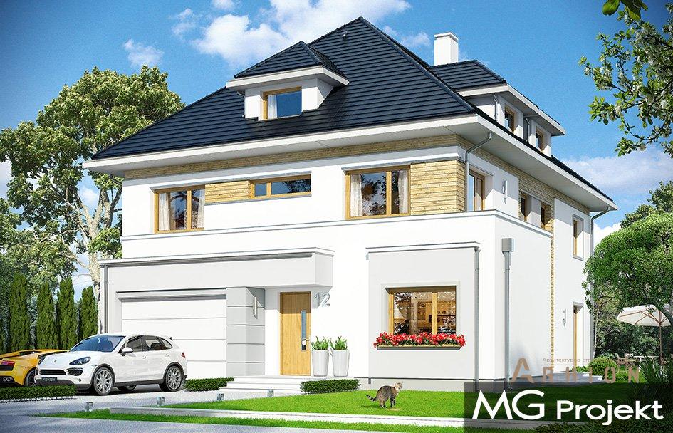 8. Проект двухэтажного дома в европейском стиле с четырехскатной, mp-002, площадью - 331 кв c мансардой, терассой, гаражом