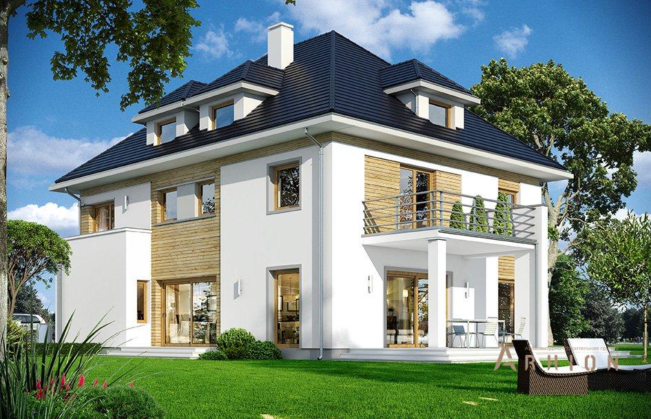 11. Проект двухэтажного дома в европейском стиле с четырехскатной, mp-002, площадью - 331 кв c мансардой, терассой, гаражом