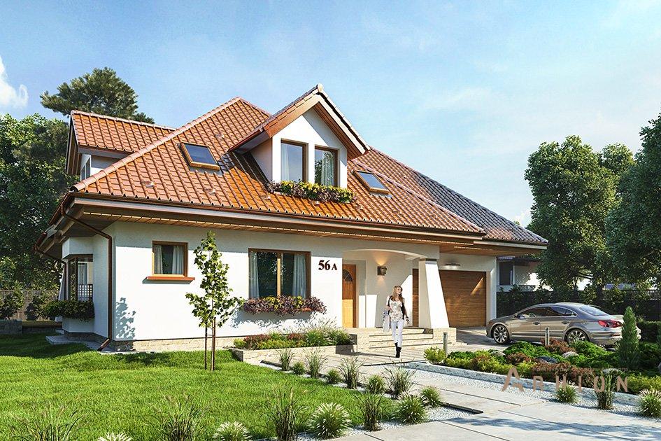 3. Проект одноэтажного дома в прованском стиле с четырехскатной, mp-006, площадью - 309 кв c мансардой, терассой, балконом, гаражом, эркером