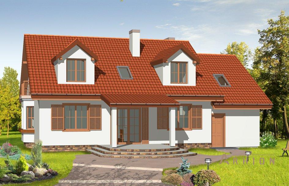 2. Проект одноэтажного дома в прованском стиле с двускатной кровлей, mp-012, площадью - 232 кв c мансардой, терассой, гаражом, эркером