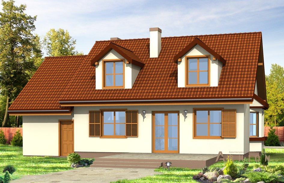 4. Проект одноэтажного дома в европейском стиле с двускатной кровлей, mp-015, площадью - 168 кв c мансардой, терассой, гаражом, эркером