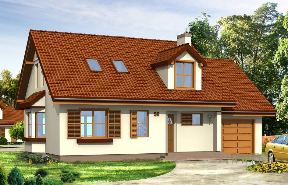 1. Проект одноэтажного дома в европейском стиле с двускатной кровлей, mp-015, площадью - 168 кв c мансардой, терассой, гаражом, эркером