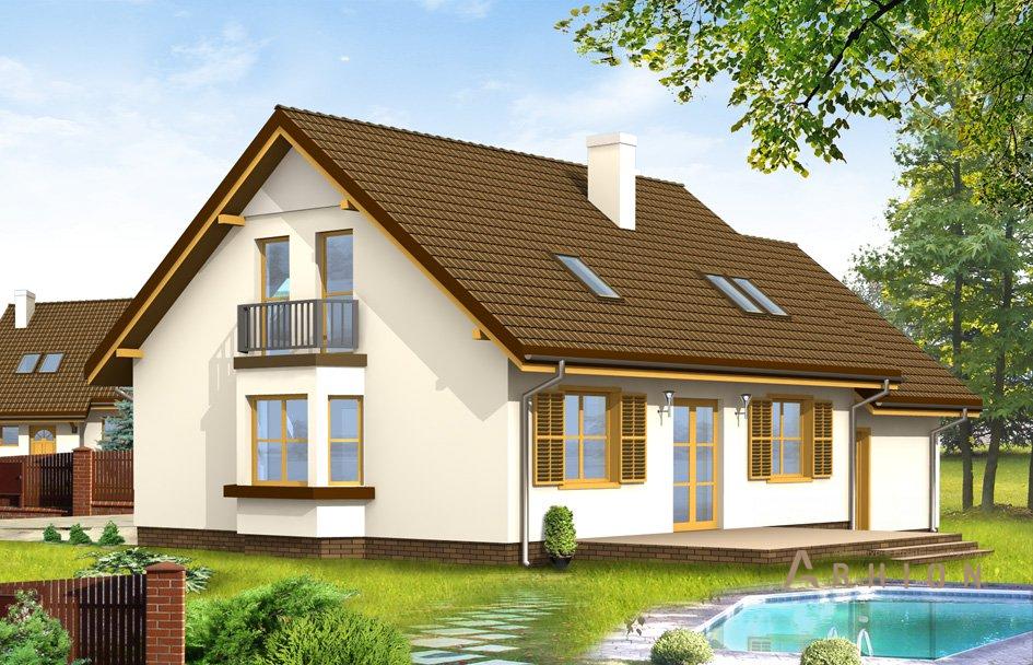 2. Проект одноэтажного дома в европейском стиле с двускатной кровлей, mp-016, площадью - 194 кв c мансардой, терассой, балконом, гаражом, эркером