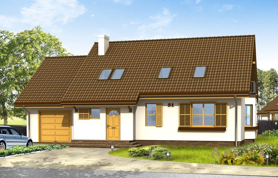 1. Проект одноэтажного дома в европейском стиле с двускатной кровлей, mp-016, площадью - 194 кв c мансардой, терассой, балконом, гаражом, эркером