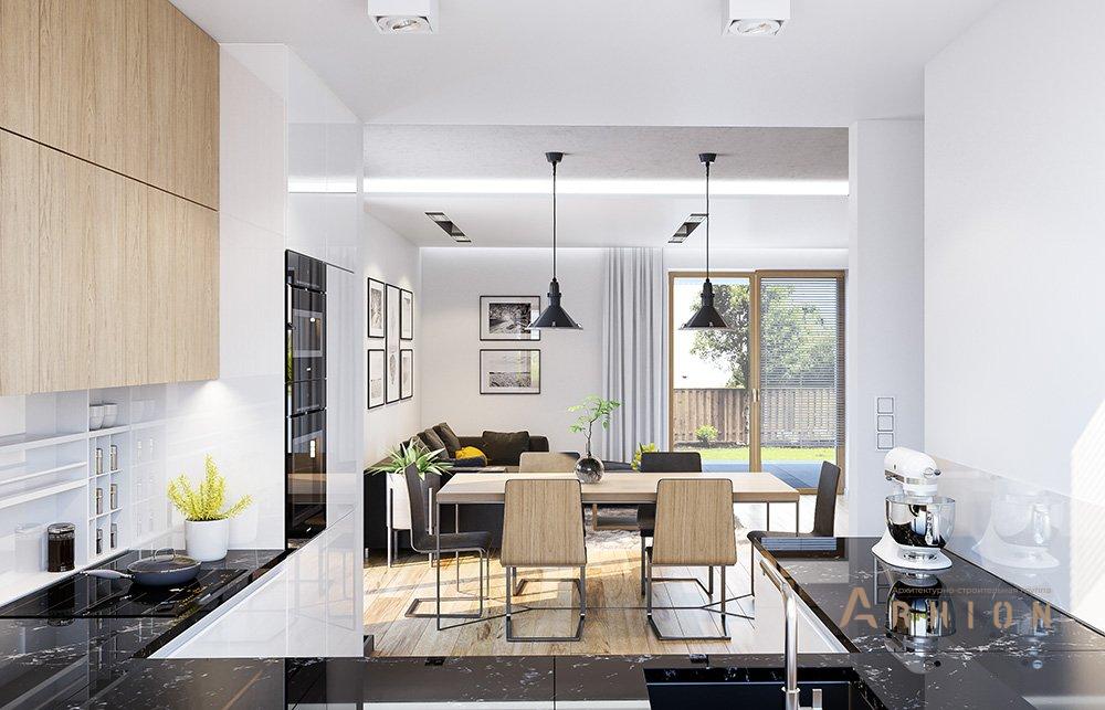 4. Проект одноэтажного дома в европейском стиле с двускатной кровлей, mp-019, площадью - 206 кв c мансардой, терассой, балконом, гаражом