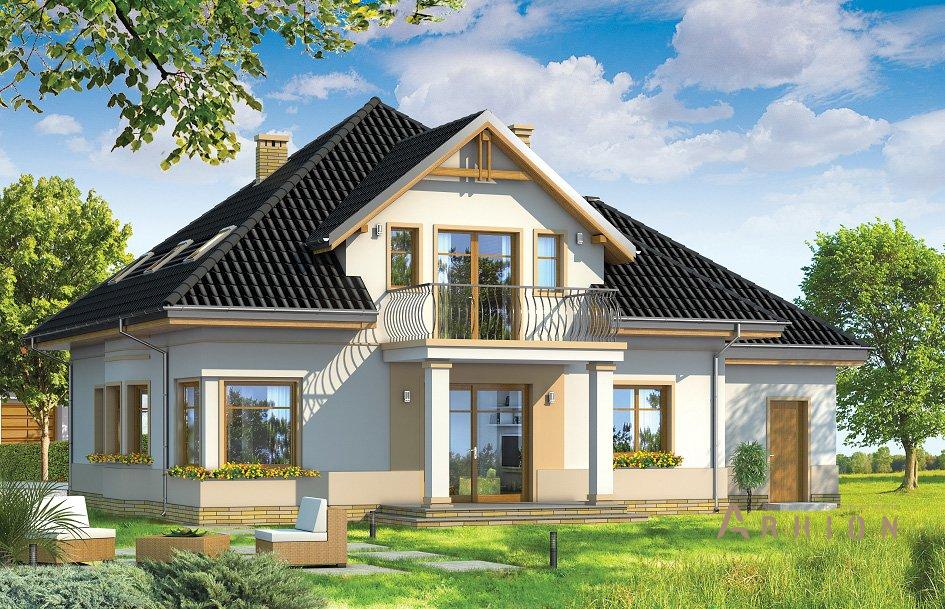 2. Проект одноэтажного дома в европейском стиле с многоскатной кровлей, mp-021, площадью - 283 кв c мансардой, терассой, балконом, гаражом, эркером