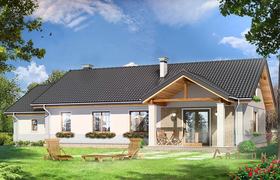 2. Проект одноэтажного дома в европейском стиле с двускатной кровлей, mp-029, площадью - 167 кв c терассой, гаражом