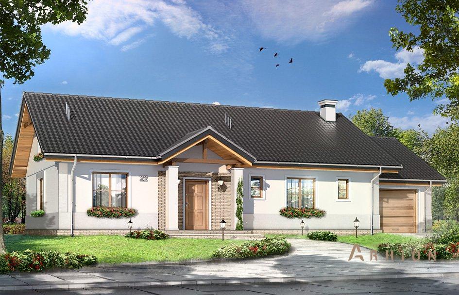 1. Проект одноэтажного дома в европейском стиле с двускатной кровлей, mp-029, площадью - 167 кв c терассой, гаражом