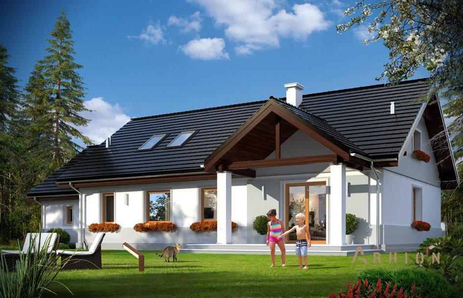 2. Проект одноэтажного дома в европейском стиле с двускатной кровлей, mp-030, площадью - 167 кв c мансардой, терассой, гаражом