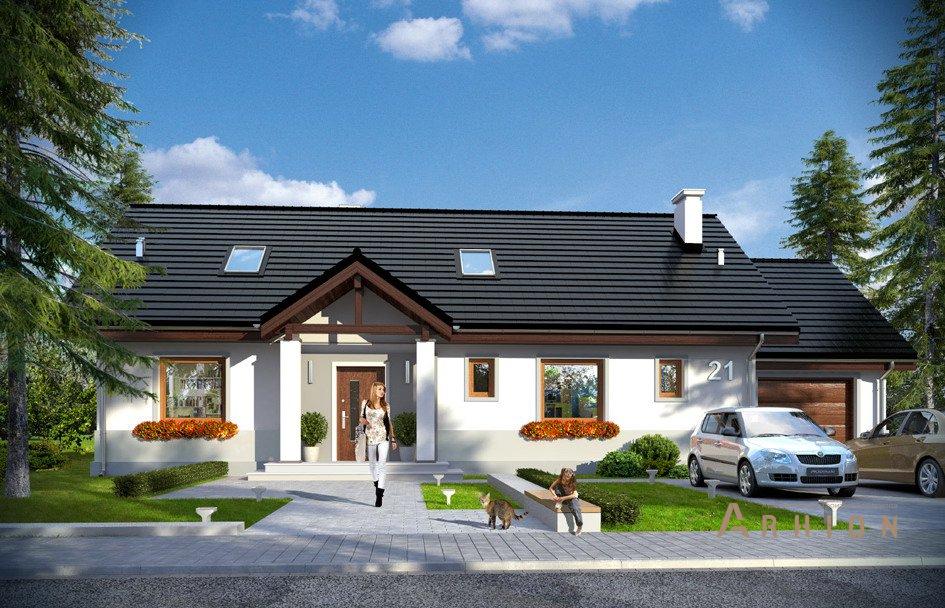 1. Проект одноэтажного дома в европейском стиле с двускатной кровлей, mp-030, площадью - 167 кв c мансардой, терассой, гаражом