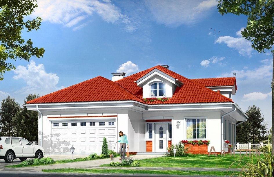 1. Проект одноэтажного дома в европейском стиле с многоскатной кровлей, mp-034, площадью - 192 кв c мансардой, терассой, гаражом