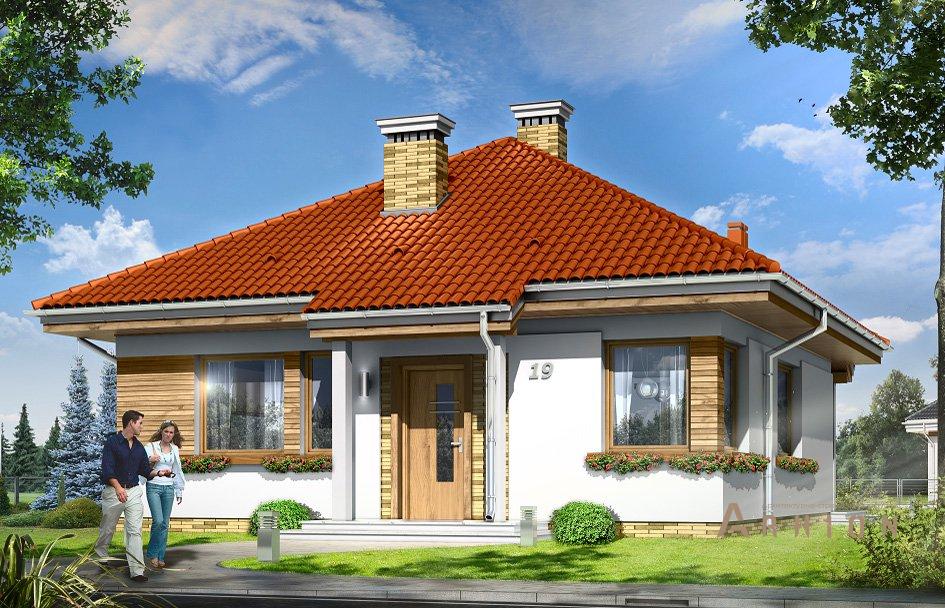 1. Проект одноэтажного дома в европейском стиле с многоскатной кровлей, mp-035, площадью - 85 кв c мансардой, терассой