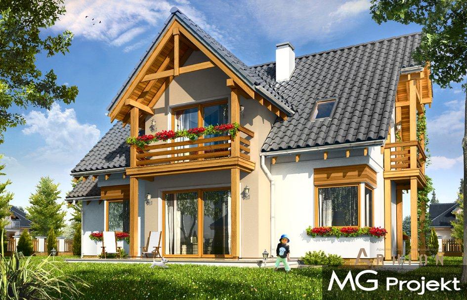 3. Проект одноэтажного дома в прованском стиле с двускатной кровлей, mp-036, площадью - 201 кв c мансардой, терассой, балконом, гаражом