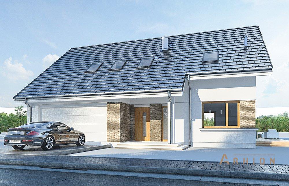 2. Проект одноэтажного дома в европейском стиле с двускатной кровлей, mp-043, площадью - 214 кв c мансардой, терассой, гаражом